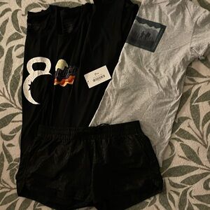 ZYIA 5 pc. Set 1 Tee, 3 tanks & Black Leopard Shorts - Black & Gray XXL